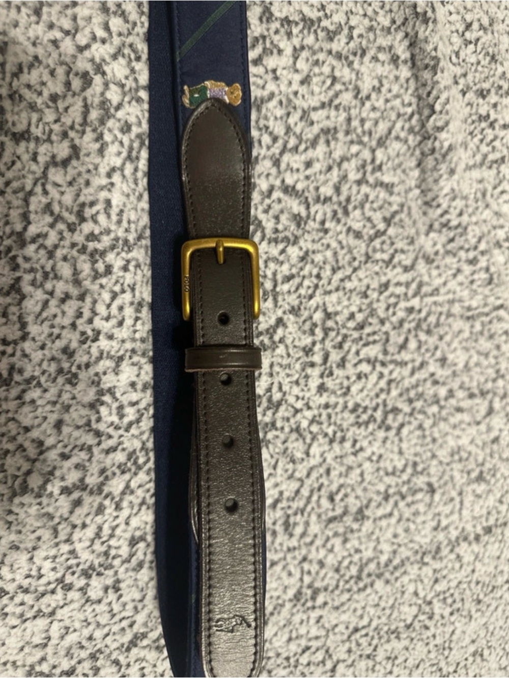 Polo by Ralph Lauren Navy Canvas Belt with Brown Leather and Gold Buckle